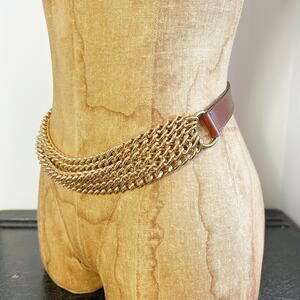 Vintage Karen Kane Leather + Draped Layered Gold Chain Belt